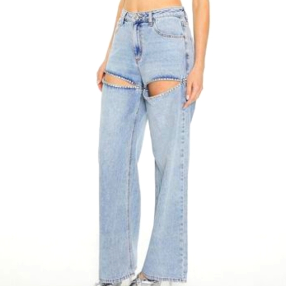Forever 21 NWTs Bratz x F21 Rhinestone Wide-Leg Cutout Jeans - Picture 4 of 9